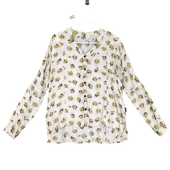 Volcom Women's S Nova Top Button Up Shirt Yellow Rose High-Low Hem Western Prep - Picture 1 of 6